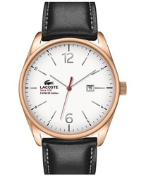 Lacoste Austin Leather Strap Watch 44mm Black Rose Gold