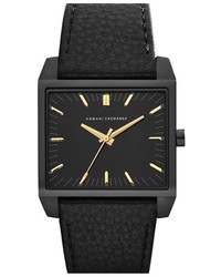 Armani Exchange Ax Rectangle Leather Strap Watch 38mm X 32mm