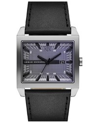 Armani Exchange Ax Rectangular Leather Strap Watch 43mm X 36mm