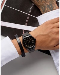 Armani Exchange Ax7102 Black Leather Watch Bracelet Gift Set