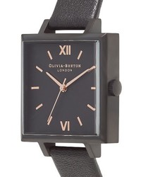 Olivia Burton Big Square Leather Strap Watch 30mm