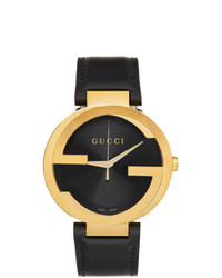 Gucci Black And Gold Interlocking G Watch