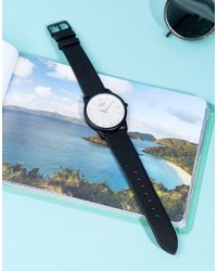 Limit Black Faux Leather Watch With Wave Dial To Asos