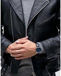 Simon Carter Black Leather Chronograph Watch With Blue Dial