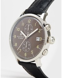 Accurist Black Leather Chronograph Watch With White Dial