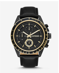 Express Black Leather Strap Multi Function Watch
