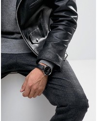 Simon Carter Black Leather Watch With Black Dial