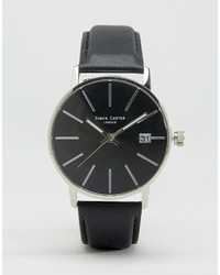 Simon Carter Black Leather Watch With Black Dial