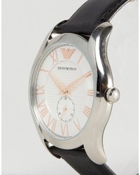Emporio Armani Black Leather Watch With Rose Gold Detail Ar1984