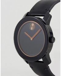 Movado Bold 3600297 Leather Watch In Black