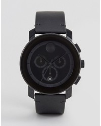 Movado Bold 3600337 Chronograph Leather Watch In Black