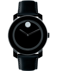 Movado Bold Bold Crystal Dot Leather Watch Black