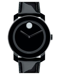 Movado Bold Crystal Marker Patent Leather Strap Watch 42mm