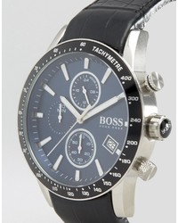 Hugo Boss Boss By Rafale Chronograph Leather Watch In Black