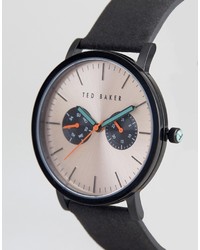 Ted Baker Brit Chronograph Leather Watch In Black
