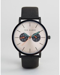 Ted Baker Brit Chronograph Leather Watch In Black