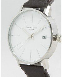 Simon Carter Brown Leather Watch With White Dial