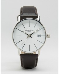 Simon Carter Brown Leather Watch With White Dial