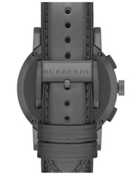 Burberry Check Stamped Chronograph Leather Strap Watch 42mm
