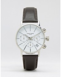Simon Carter Chronograph Leather Watch With White Dial In Brown