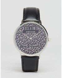 Reclaimed Vintage Ditsy Floral Leather Watch In Black