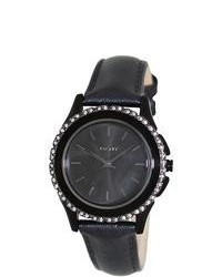 DKNY Black Leather Black Dial Quartz Watch