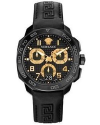 Versace Dylos Stainless Steel Leather Strap Chronograph Watch