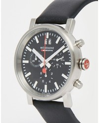 Mondaine Evo Chronograph Leather Watch In Black 40mm