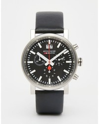 Mondaine Evo Chronograph Leather Watch In Black 40mm