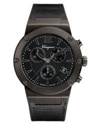 Salvatore Ferragamo F80 Chronograph Leather Strap Watch
