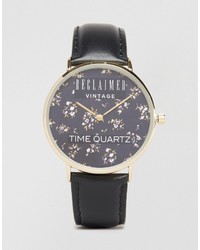 Reclaimed Vintage Floral Leather Watch In Black