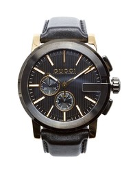 Gucci G Chrono Guilloche Dial Leather Watch