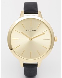 Pilgrim Gold Plated Clean Watch With Leather Strap
