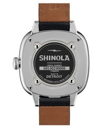 Shinola Gomelsky Square Moon Phase Leather Strap Watch 36mm