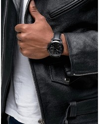 Fossil Grant Leather Watch In Black