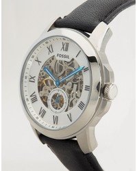 Fossil Grant Mechanical Leather Watch In Black