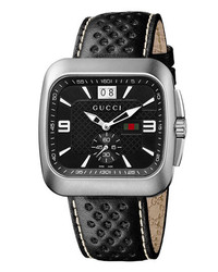 Gucci Coupe Leather Strap Watch Black