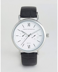 French Connection Harley Black Leather Strap Watch