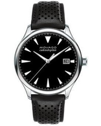 Movado Heritage Stainless Steel Perforated Leather Strap Watch