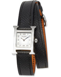 Hermes Heure H Tpm Watch With Black Leather Wrap Strap