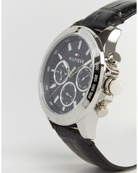 Tommy Hilfiger Hudson Leather Watch In Black 1791224