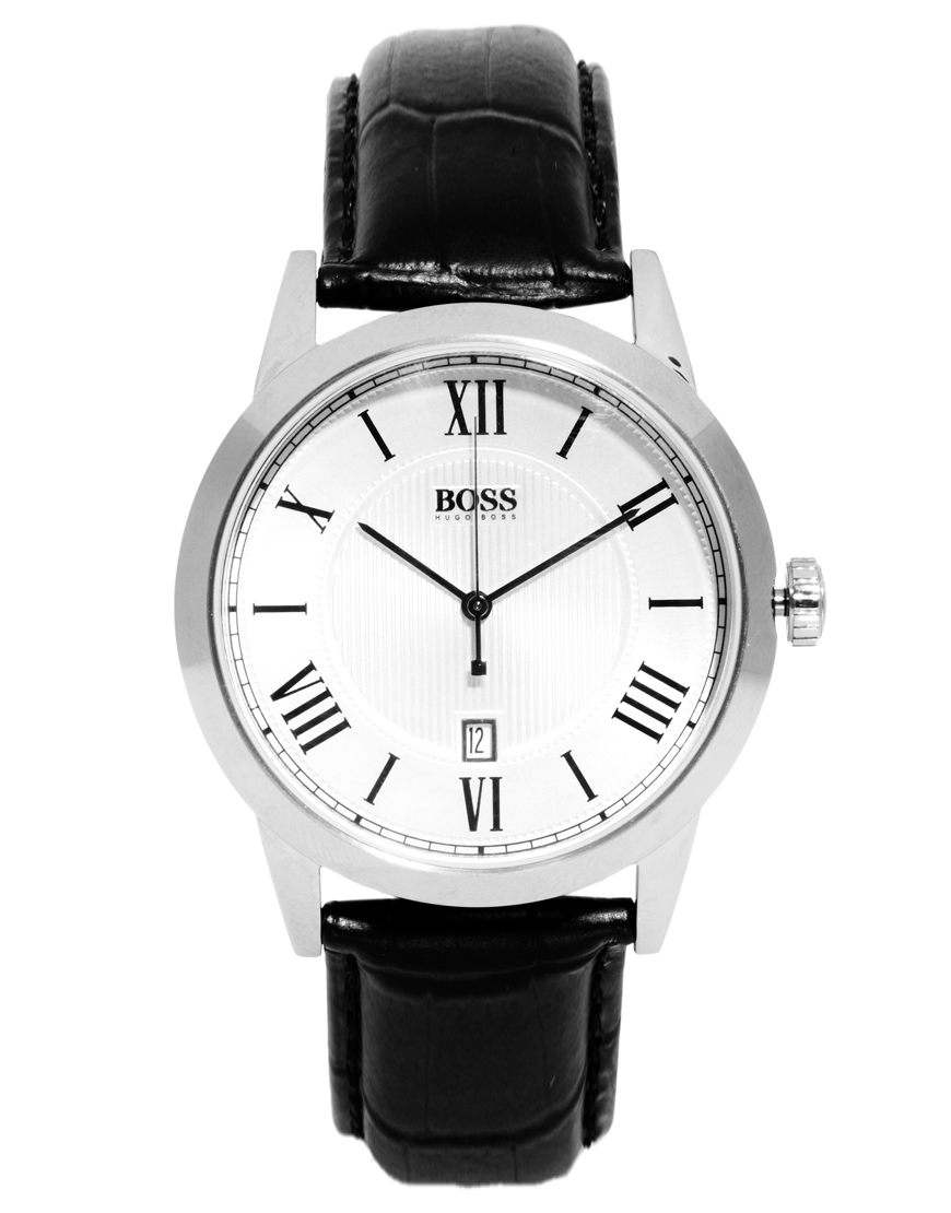 Hugo Boss Leather Black Strap Watch, $115 | Asos | Lookastic