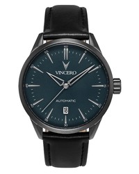 Vincero Icon Automatic Leather Watch In Gunmetalslate Blue At Nordstrom