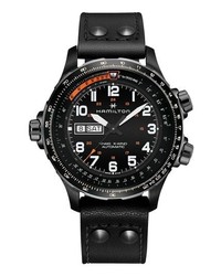 Hamilton Khaki X Wind Automatic Chronograph Leather Strap Watch