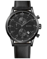 BOSS Leather Strap Chronograph Watch 44mm