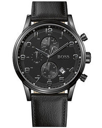 BOSS Leather Strap Chronograph Watch 44mm