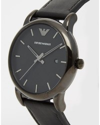 Emporio Armani Leather Watch In Black Ar1732