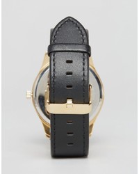 Reclaimed Vintage Leather Watch In Black Gold