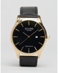 Reclaimed Vintage Leather Watch In Black Gold