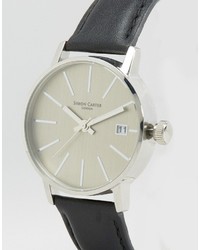 Simon Carter Leather Watch In Silvergray
